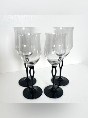 Vintage Mikasa Crystal Tuscan Black split stem Wine glasses Goblets set of 4